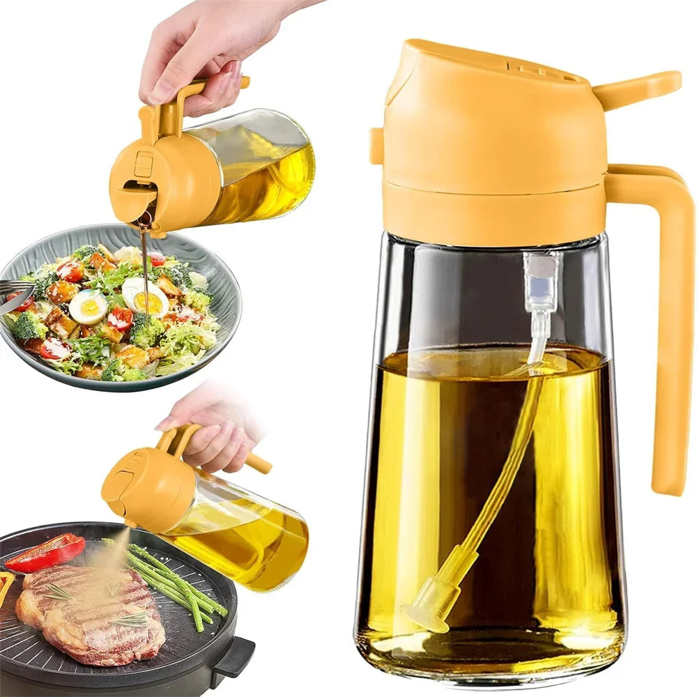 16oz/470ml Olive Oil Sprayer for Cooking - 2 in 1 Glass Olive Oil Dispenser for Kitchen Gadgets, Air Fryer, Salad, and BBQ