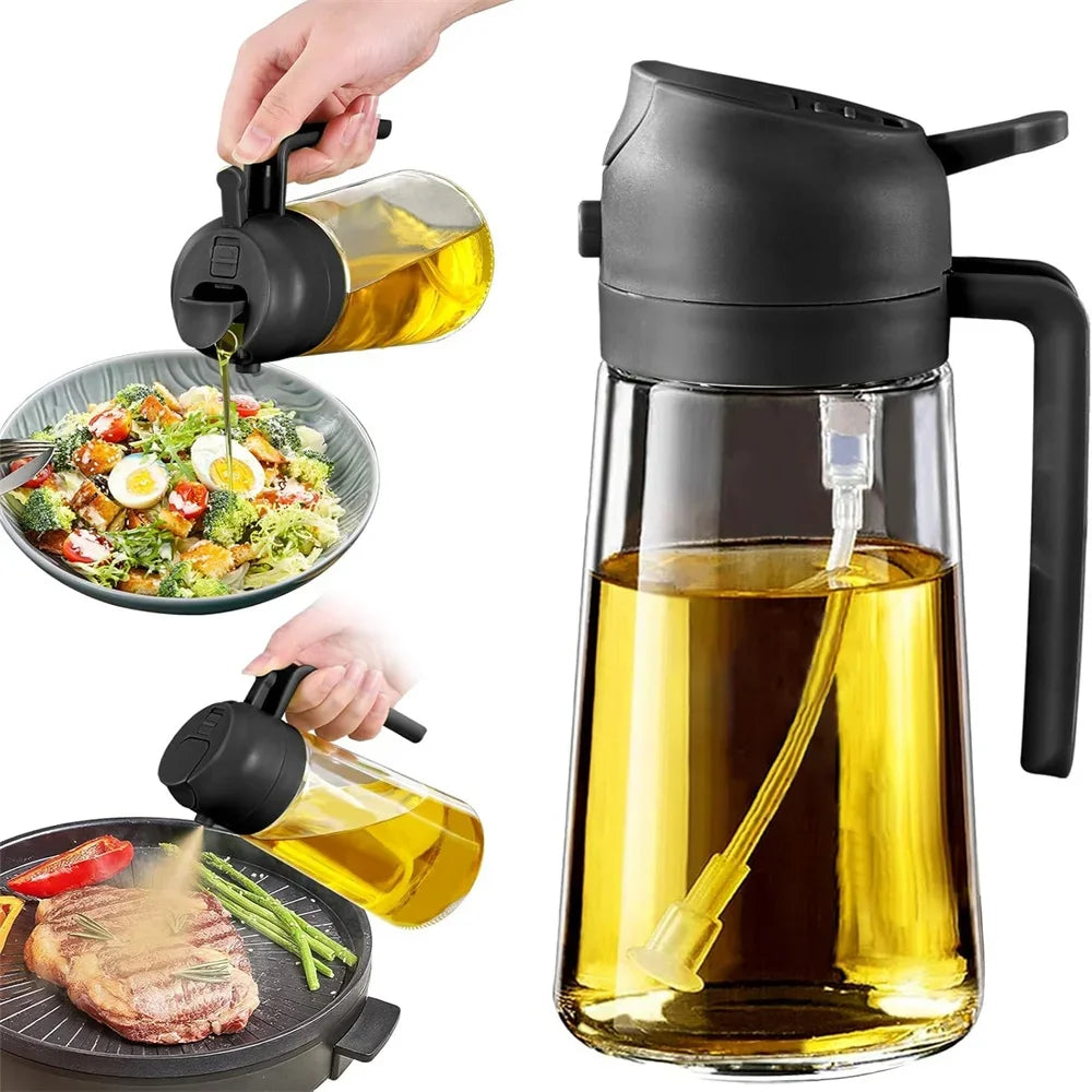 16oz/470ml Olive Oil Sprayer for Cooking - 2 in 1 Glass Olive Oil Dispenser for Kitchen Gadgets, Air Fryer, Salad, and BBQ