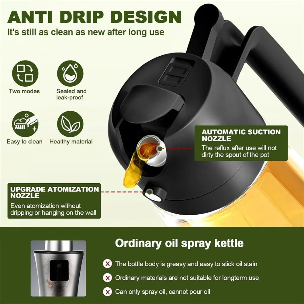 16oz/470ml Olive Oil Sprayer for Cooking - 2 in 1 Glass Olive Oil Dispenser for Kitchen Gadgets, Air Fryer, Salad, and BBQ
