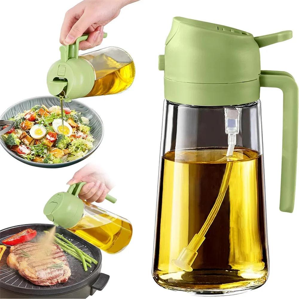 16oz/470ml Olive Oil Sprayer for Cooking - 2 in 1 Glass Olive Oil Dispenser for Kitchen Gadgets, Air Fryer, Salad, and BBQ