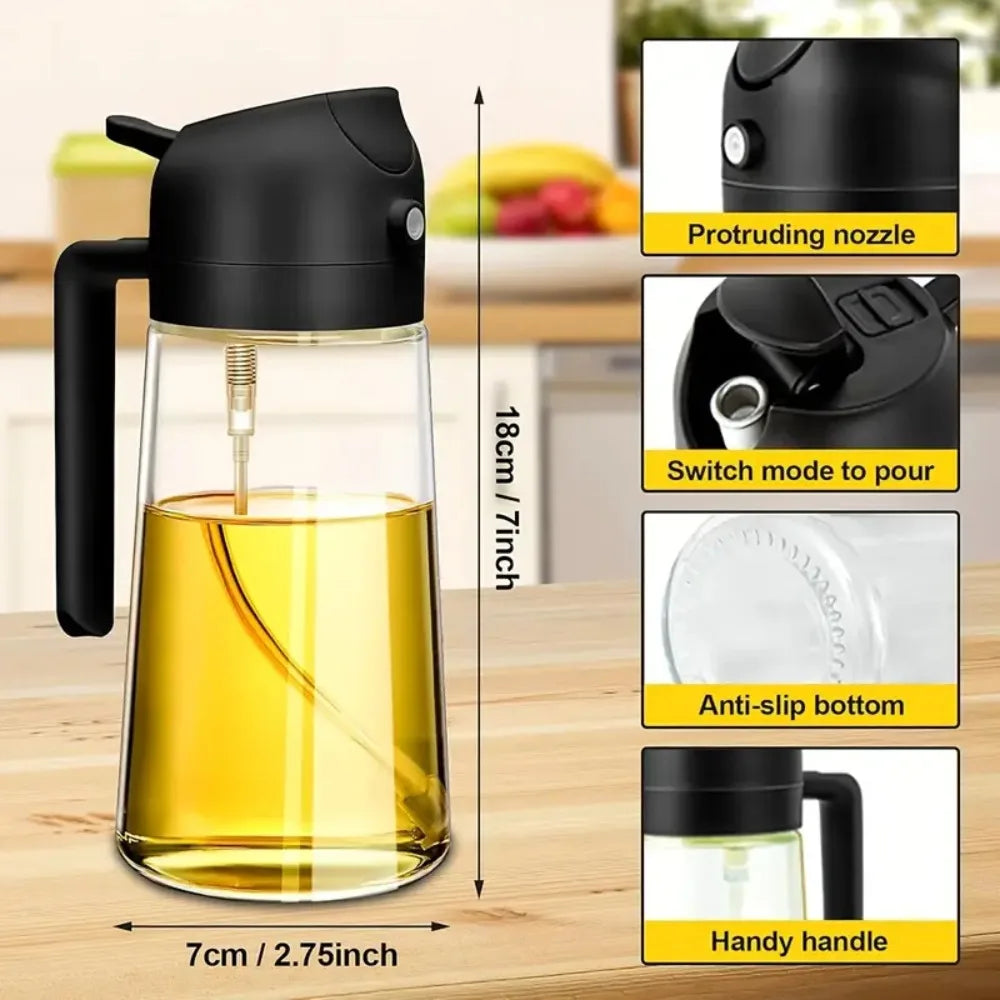 16oz/470ml Olive Oil Sprayer for Cooking - 2 in 1 Glass Olive Oil Dispenser for Kitchen Gadgets, Air Fryer, Salad, and BBQ