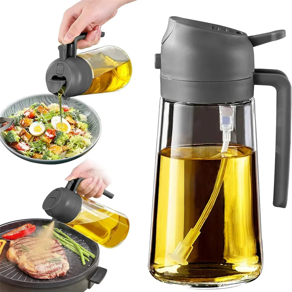 16oz/470ml Olive Oil Sprayer for Cooking - 2 in 1 Glass Olive Oil Dispenser for Kitchen Gadgets, Air Fryer, Salad, and BBQ