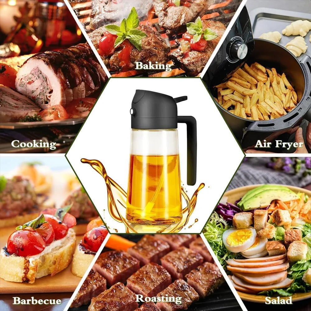 16oz/470ml Olive Oil Sprayer for Cooking - 2 in 1 Glass Olive Oil Dispenser for Kitchen Gadgets, Air Fryer, Salad, and BBQ
