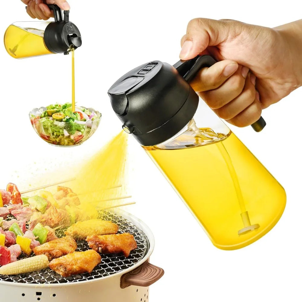 16oz/470ml Olive Oil Sprayer for Cooking - 2 in 1 Glass Olive Oil Dispenser for Kitchen Gadgets, Air Fryer, Salad, and BBQ
