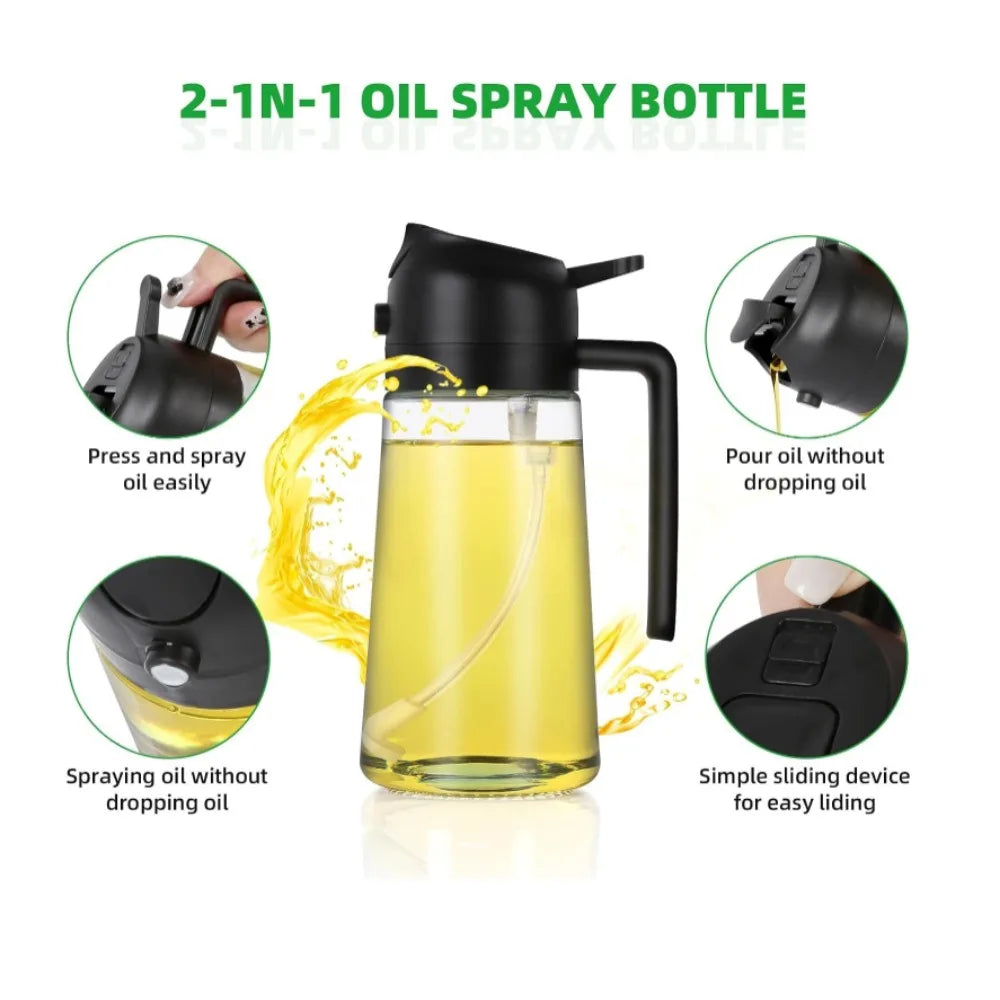 16oz/470ml Olive Oil Sprayer for Cooking - 2 in 1 Glass Olive Oil Dispenser for Kitchen Gadgets, Air Fryer, Salad, and BBQ